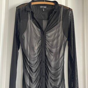 DOLLS KILL- CURRENT MOOD Mini Mesh black Dress with white tank top slip Black L